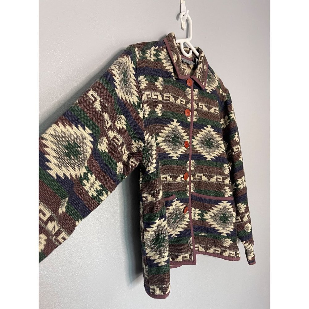 Vintage Jane Ashley Sz L Cotton Aztec Western Button Up Long Sleeve Jacket - Picture 9 of 10